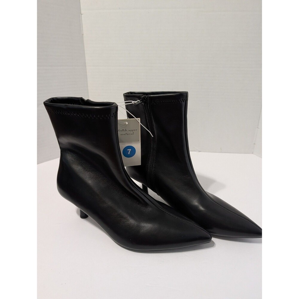 A New Day Women's Black Lonnie Kitten Heel Stretch Ankle Boots 7 NEW